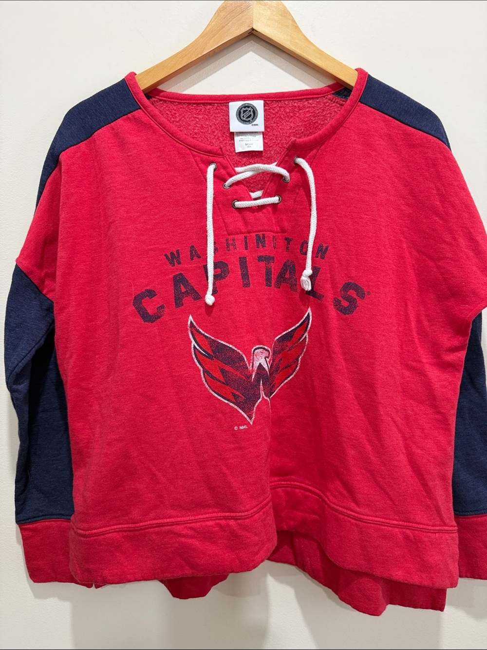 NHL Washington Capitals Oversized Lace-Up Sweatshirt in Red & Navy